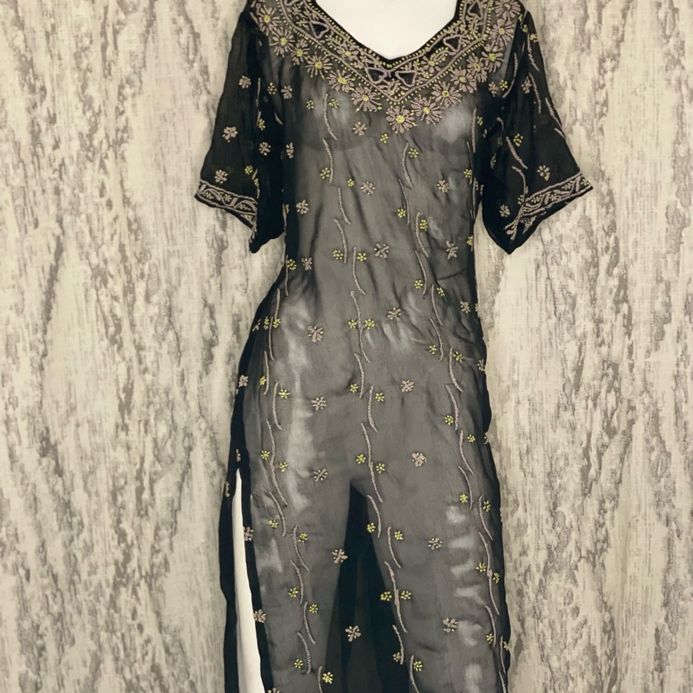 Sheer Black Embroidered Kurti